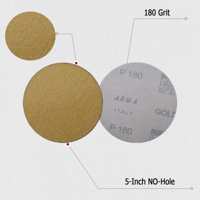 findmall Hook Loop Pads Sanding Disc 5-Inch NO-Hole 100Pcs Aluminum Oxide Round Flocking Sandpaper for Sanding Grinder Polishing Accessories (60 80 120 180 240 320) Grit (180grit) - Image 3